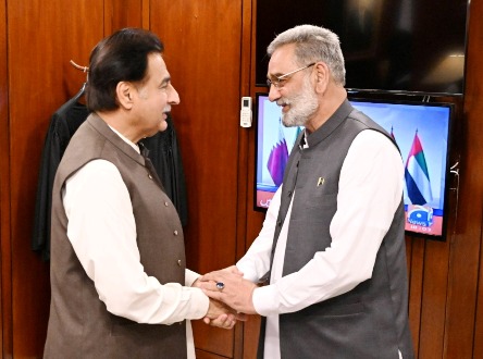 Islamabad 17.08.2026:Speaker National Assembly Sardar Ayaz Sadiq receiving Speaker Provincial Assembly of KPK Babar Saleem Swati at Parliament House.