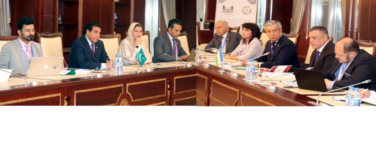 Baku 18.5.2022: Pakistan Parliamentary Delegation led by Speaker National Assembly Raja Pervaiz Ashraf in a meeting with Speaker of the Oliy Majlis (Parliament) of Uzbekistan Nurdinjon Ismoilovon on the sidelines of the 3rd PAECO Conference